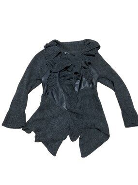 Sloni Black Knit Cardigan With Ruffle Trim Sz M Acrylic-Wool Blend Faux Leather